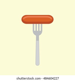 Sausage on a fork icon. Illustration in vector.