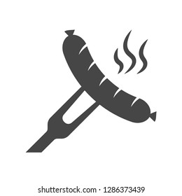Sausage on a fork icon isolated on white background.