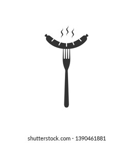 Sausage on fork icon isolated. Flat design. Vector Illustration