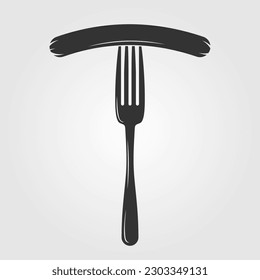 Sausage on fork icon isolated on white background. Vector illustration