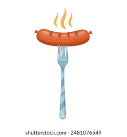 Wurst auf einer Gabel Symbol isoliert auf weißem Hintergrund. Grillwurst Eine Poster-Vorlage für eine Einladung zu einer Party. Vektorillustration im Flachdesign