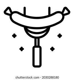 Sausage on fork icon outline vector. Grill meat. Hot pork