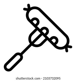 Sausage on fork icon. Outline sausage on fork vector icon for web design isolated on white background