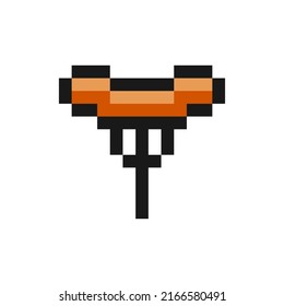 Sausage on fork icon in pixel art design isolated on white background. Grilled sausage vector sign symbol