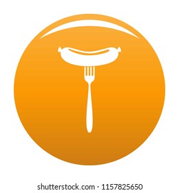 Sausage on fork icon. Simple illustration of sausage on fork vector icon for any design orange