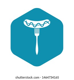 Sausage on fork icon. Simple illustration of sausage on fork vector icon for web