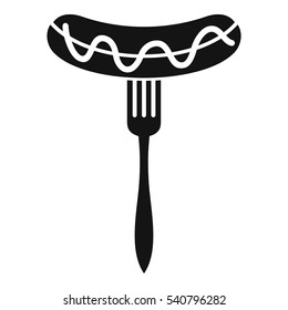 Sausage on fork icon. Simple illustration of sausage on fork vector icon for web