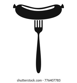 Sausage on fork icon. Simple illustration of sausage on fork vector icon for web