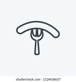 Sausage on Fork Icon in trendy line style isolated on soft blue background