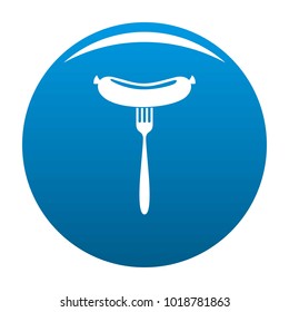Sausage on fork icon vector blue circle isolated on white background 