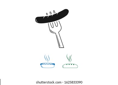 Sausage on a fork icon vector 