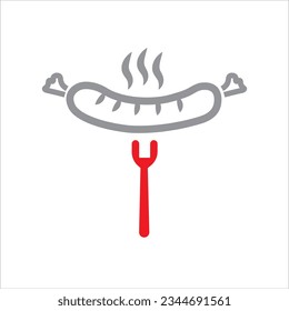 símbolo de la ilustración del vector del icono de salchicha en el tenedor