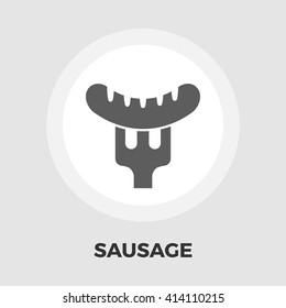 Sausage on a fork icon vector. Flat icon isolated on the white background. Editable EPS file. Vector illustration.