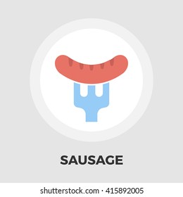 Sausage on a fork icon vector. Flat icon isolated on the white background. Editable EPS file. Vector illustration.