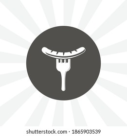 Sausage on fork isolated vector icon. food design element