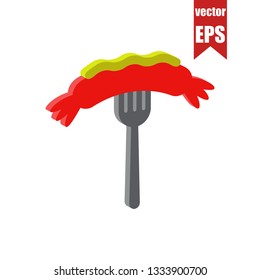 Sausage on the fork isometric icon.Vector illustration.