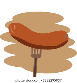 sausage on a fork on a light brown background