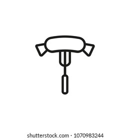 Sausage on fork line icon. Grill, meat, barbecue. Picnic concept. Can be used for topics like food, nature, cooking.