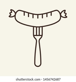 Sausage on fork line icon. Meat, meal, main course. Food concept. Vector illustration can be used for topics like food, culinary, nourishment