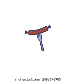 Sausage on fork line icon. Wurst, barbeque, Oktoberfest. Restaurant concept. Vector illustration can be used for topics like food, menu, gastronomy