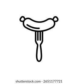 Salsicha no ícone da linha do garfo. Comida, comida, comida. Conceito alimentar. Pode ser usado para tópicos como consumir, cozinhar, nutrição