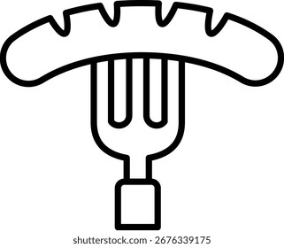Sausage on Fork Line Icon - Food Concept
