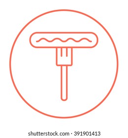 Sausage on fork line icon.
