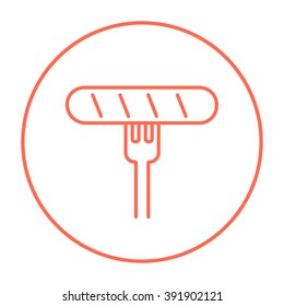 Sausage on fork line icon.