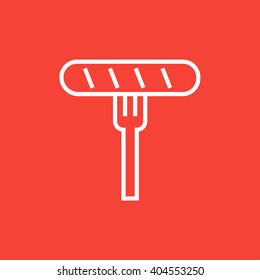 Sausage on fork line icon.