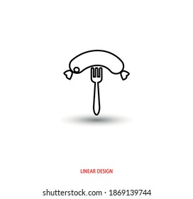 Sausage on a fork. Linear design.
