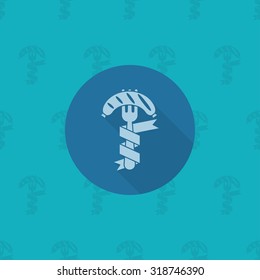 Sausage on a Fork. Oktoberfest Beer Festival. Long Shadow. Flat design style. Vector