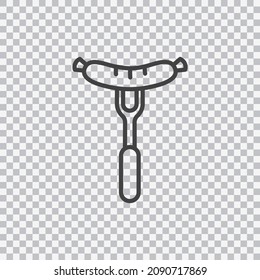 Sausage on a fork outline icon. Vector isolated on transparent background.