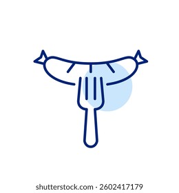 Sausage on fork. Pixel perfect, editable stroke vector icon