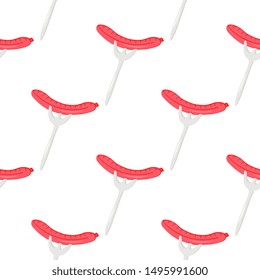 Sausage on the fork seamless pattern. Oktoberfest food
