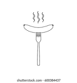 Sausage on fork sign. Vector. Black dotted icon on white background. Isolated.