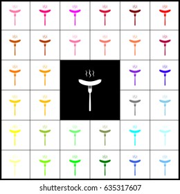 Sausage on fork sign. Vector. Felt-pen 33 colorful icons at white and black backgrounds. Colorfull.