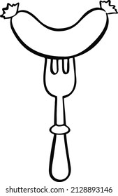 Sausage, sausage on a fork snack for beer, vector illustration