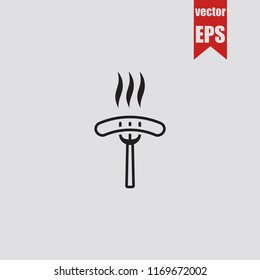 Sausage on the fork thin line icon.Vector illustration.