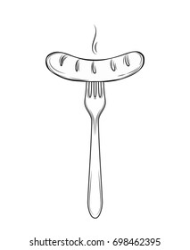 Sausage on the fork. Vector. Barbecue