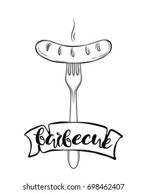Sausage on the fork. Vector. Barbecue