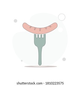 Sausage on fork vector flat illustration on white