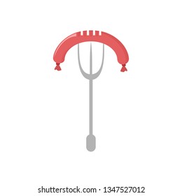 Sausage on Fork Vector Icon Illustration