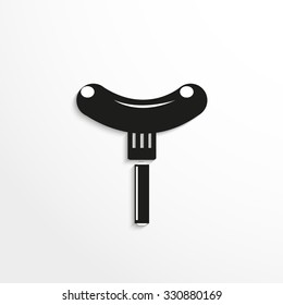 Sausage on a fork. Vector icon.