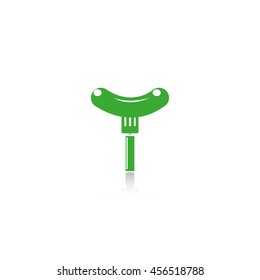 Sausage on a fork. Vector icon. 