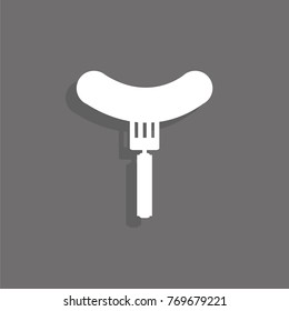 Sausage on a fork. Vector icon.