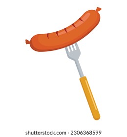 Salchicha sobre la ilustración del vector de la horquilla. aislado en un fondo blanco.