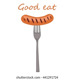 Sausage on a fork, vector illustration