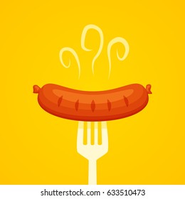 Sausage on fork vector illustration