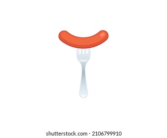 Sausage on fork vector isolated icon. Emoji illustration. Sausage on fork vector emoticon