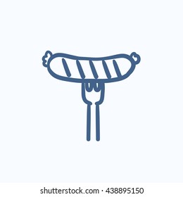 Wurst auf Gabel, Vektorgrafik Symbol einzeln auf Hintergrund. Handgezeichnete Wurst auf Gabelsymbol. Wurst auf Gabelskizze Symbol für Infografik, Website oder App.